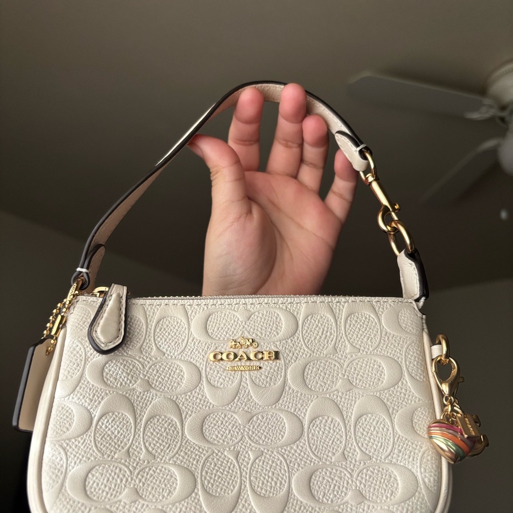 Coach Cream Embossed Signature Leather Nolita Shoulder Bag with Gold Hardware